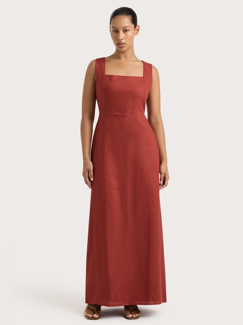 Sleeveless Square-Neck Maxi Dress in Rust